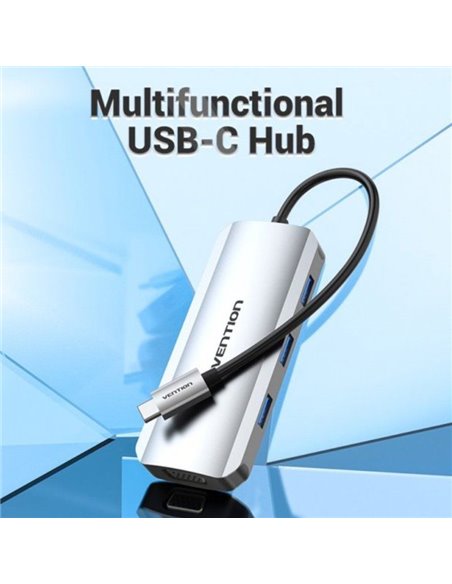 Docking USB Tipo-C Vention TOIHB/ 1xHDMI/ 1xVGA/ 3xUSB/ 1xUSB Tipo-C PD/ Gris
