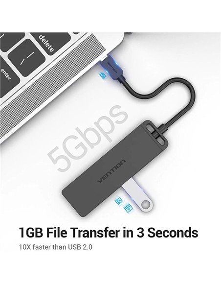 Hub USB Tipo-C Vention TGKBB/ 4xUSB/ 1xMicroUSB PD/ 15cm